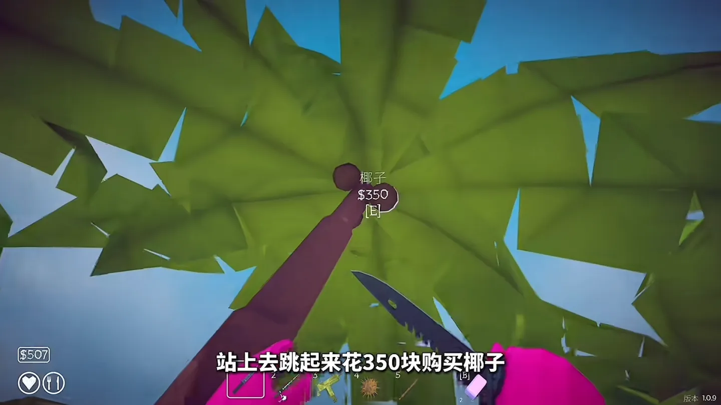 Coconut purchase prompt in the palm tree for 350 dollars